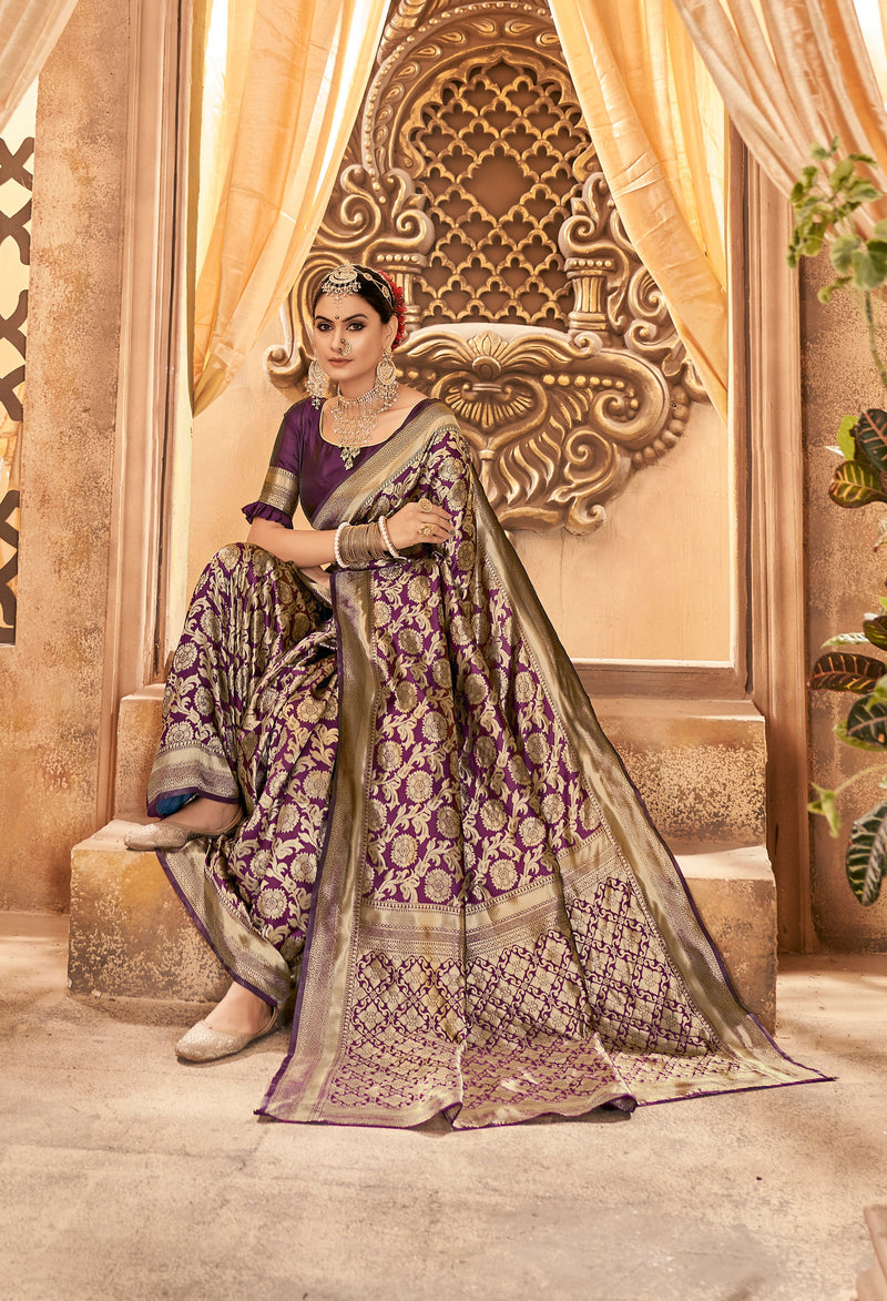 PURPLE ZARI WORK BANARASI SAREE