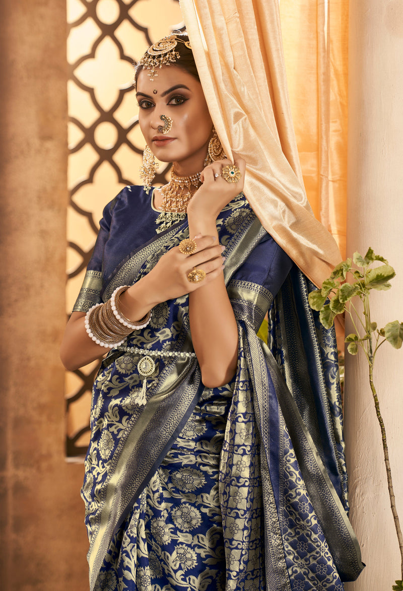 NEVY BLUE ZARI WORK BANARASI SAREE