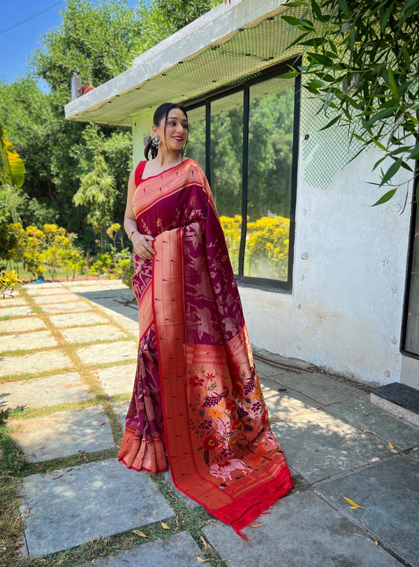 Flattering Paithani Silk Saree With Elegant Blouse Piece