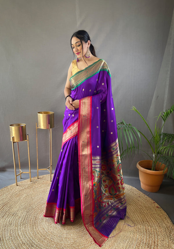 Elevate Your Festive Look with Our Exquisite Purple Zari Paithani Silk Saree