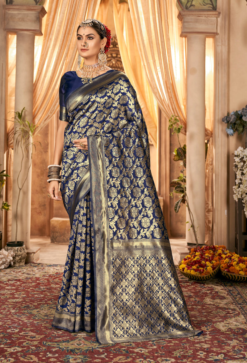 NEVY BLUE ZARI WORK BANARASI SAREE