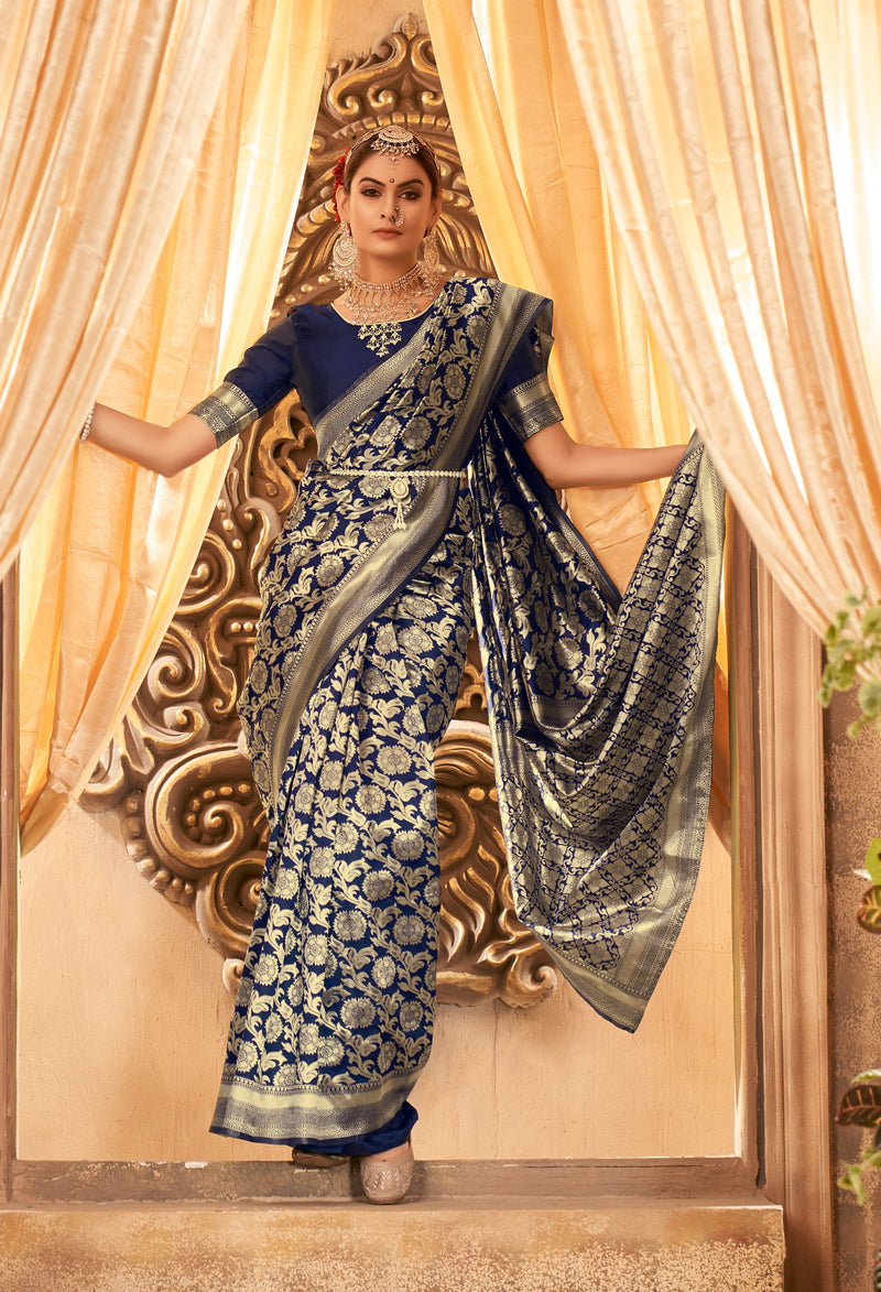 NEVY BLUE ZARI WORK BANARASI SAREE