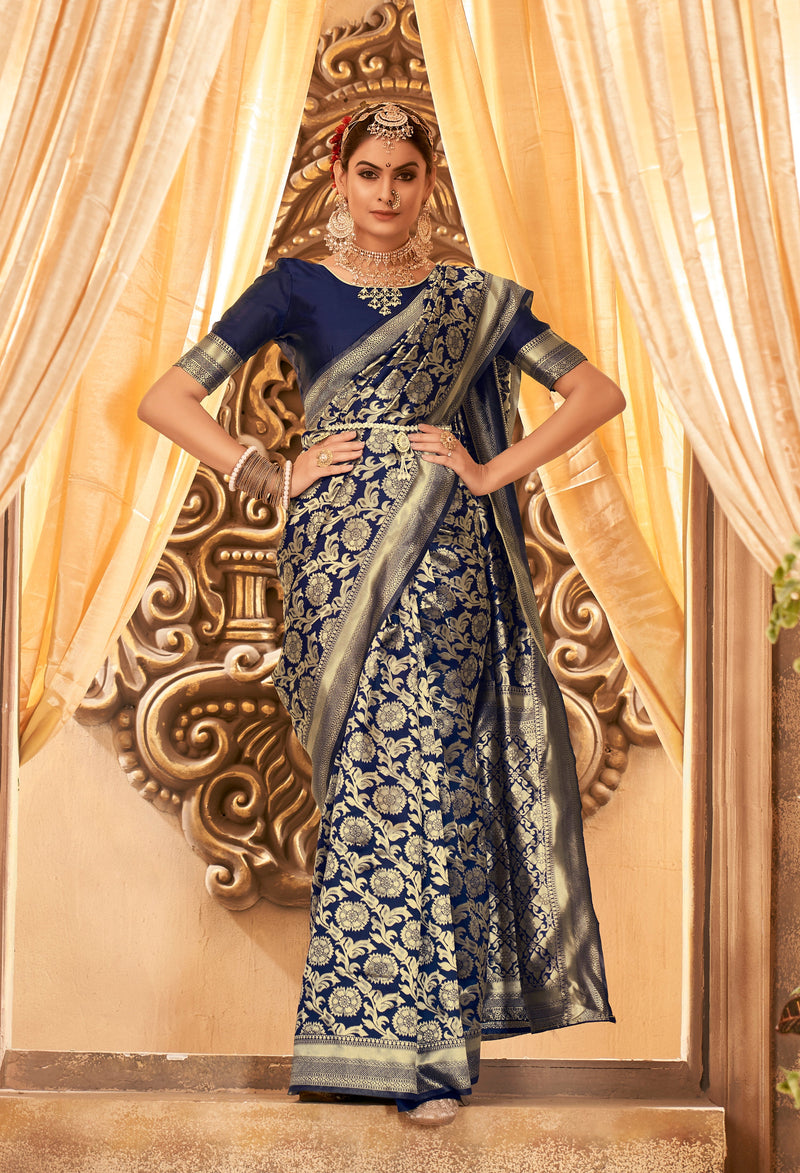 NEVY BLUE ZARI WORK BANARASI SAREE