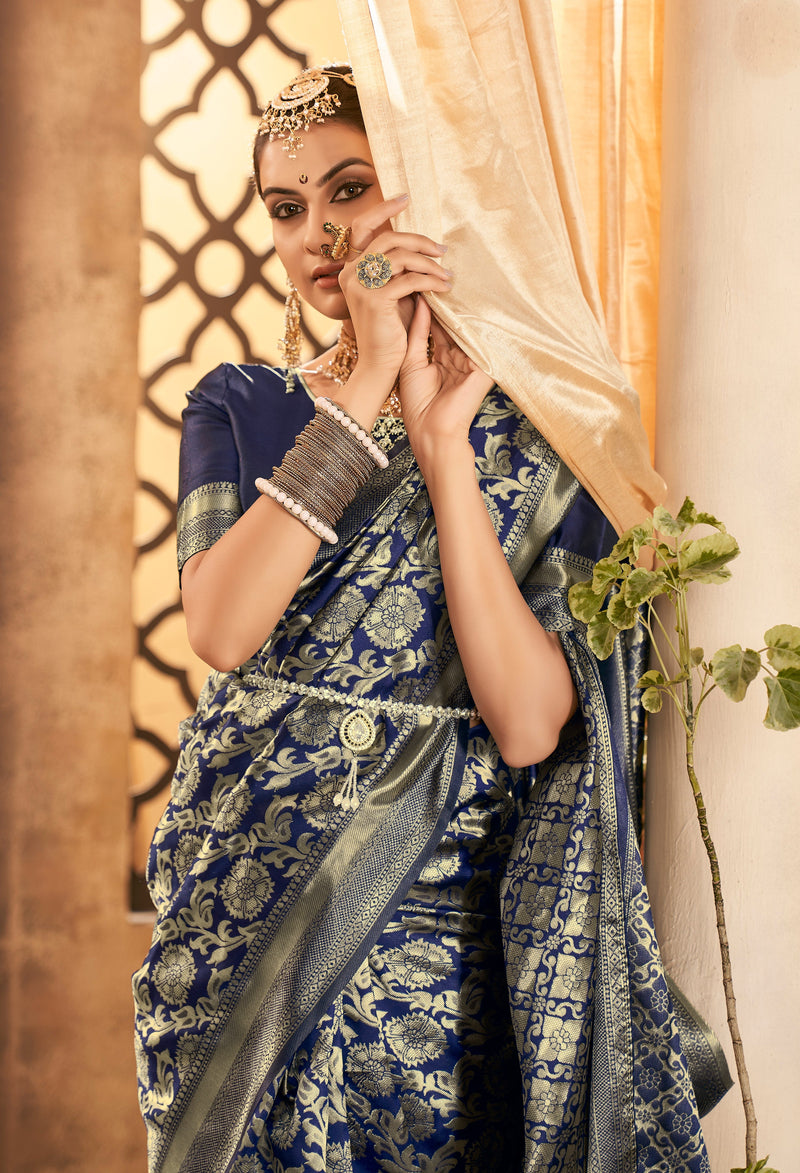 NEVY BLUE ZARI WORK BANARASI SAREE