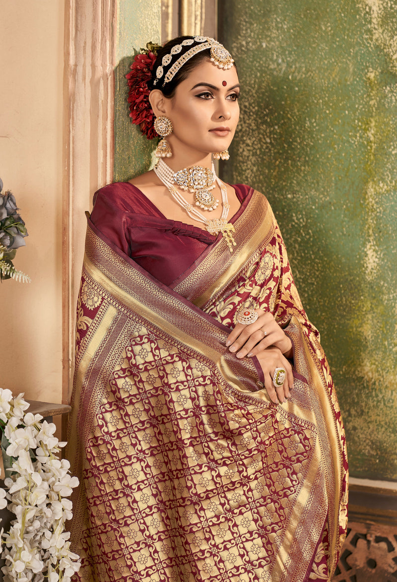 MAROON ZARI WORK BANARASI SAREE