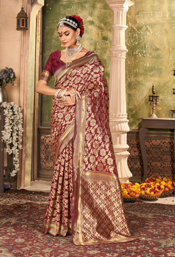 MAROON ZARI WORK BANARASI SAREE