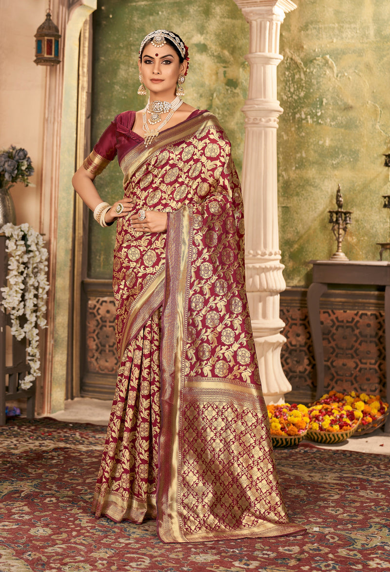 MAROON ZARI WORK BANARASI SAREE