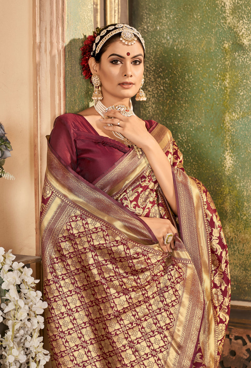 MAROON ZARI WORK BANARASI SAREE