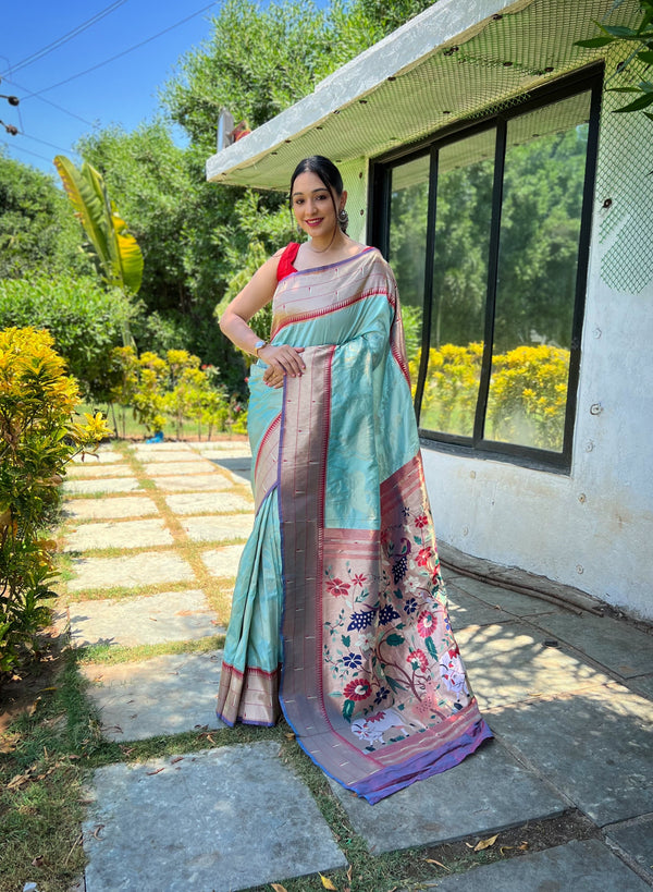 Flattering Paithani Silk Saree With Elegant Blouse Piece