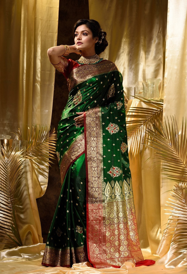 Green Woven Kanjivaram Banarasi Jacquard Sari