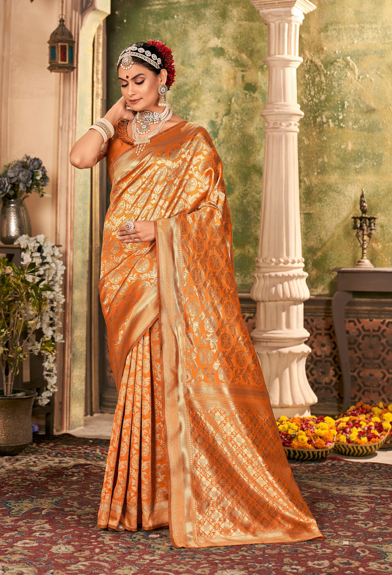 ORANGE ZARI WORK BANARASI SAREE