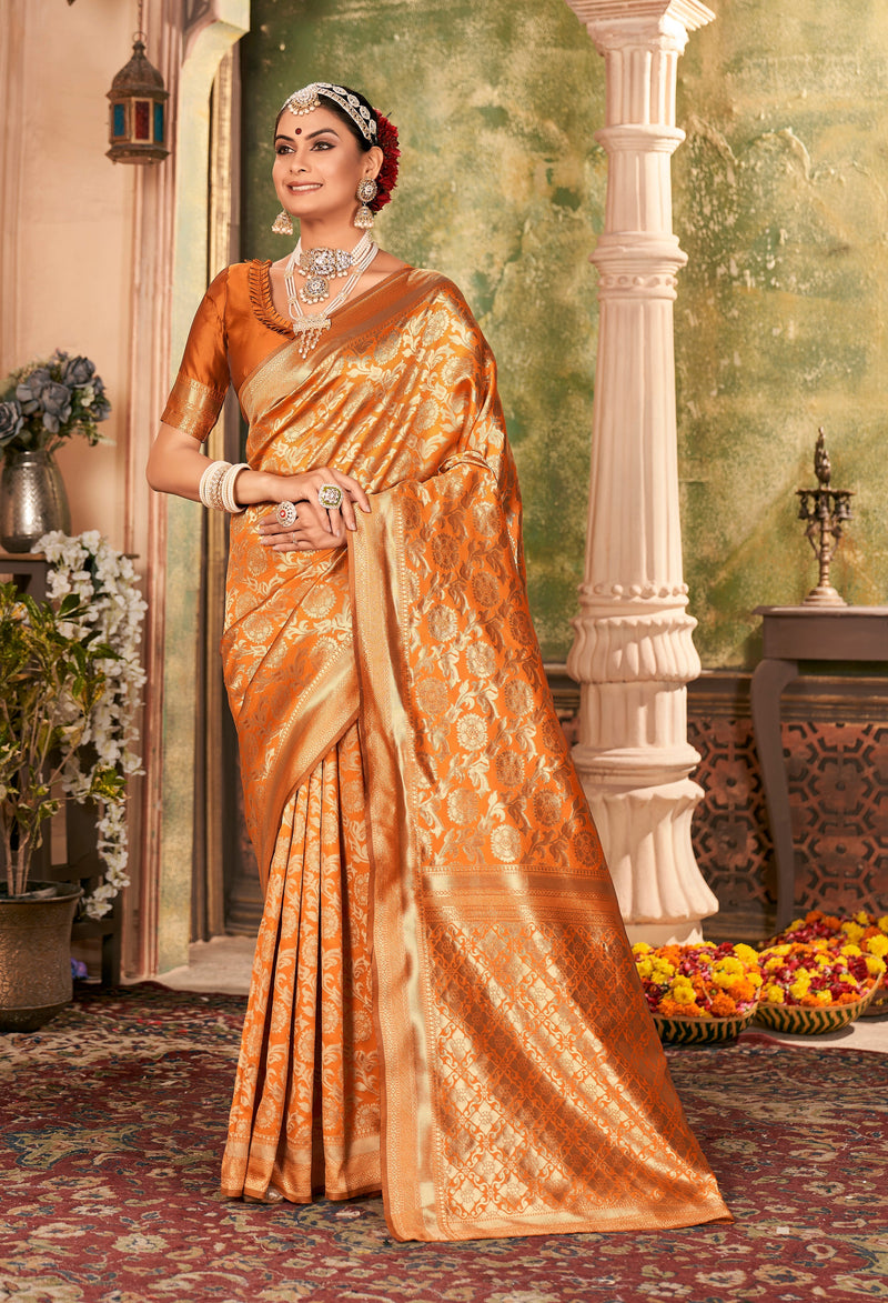 ORANGE ZARI WORK BANARASI SAREE