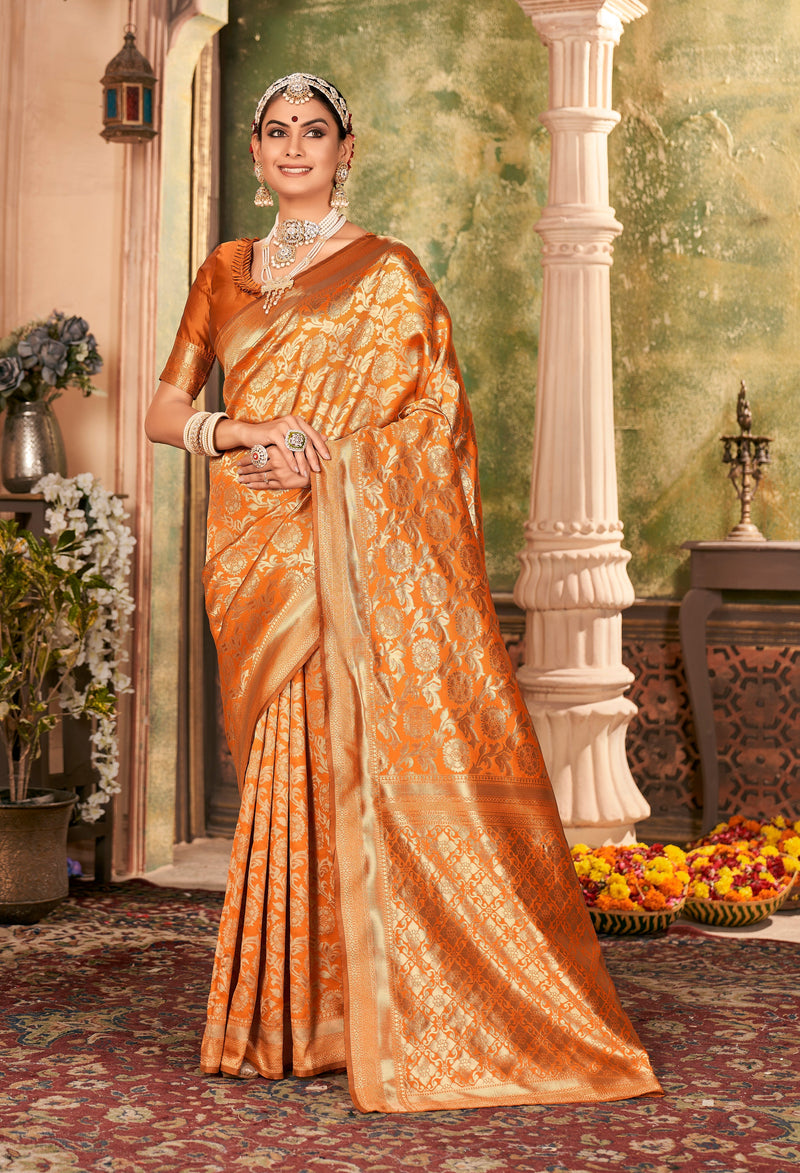 ORANGE ZARI WORK BANARASI SAREE