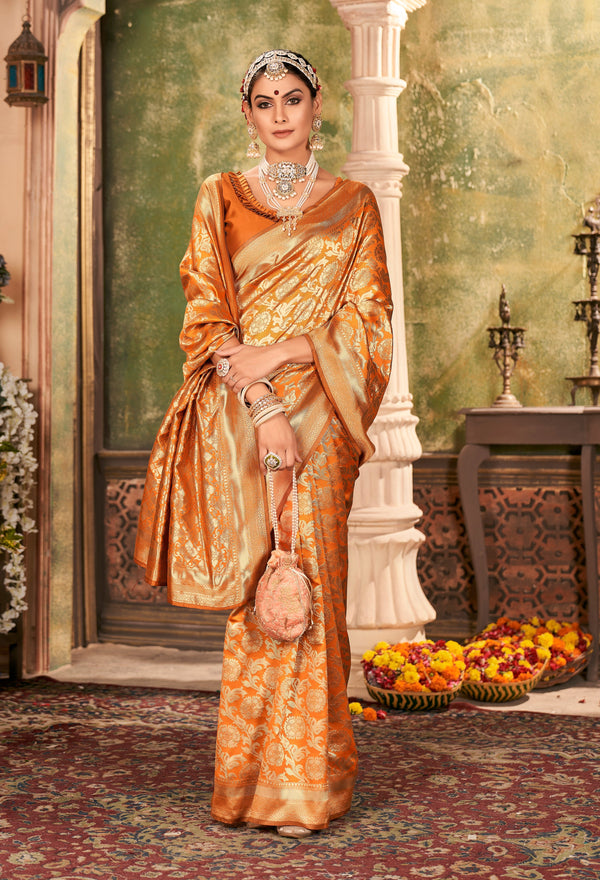 ORANGE ZARI WORK BANARASI SAREE