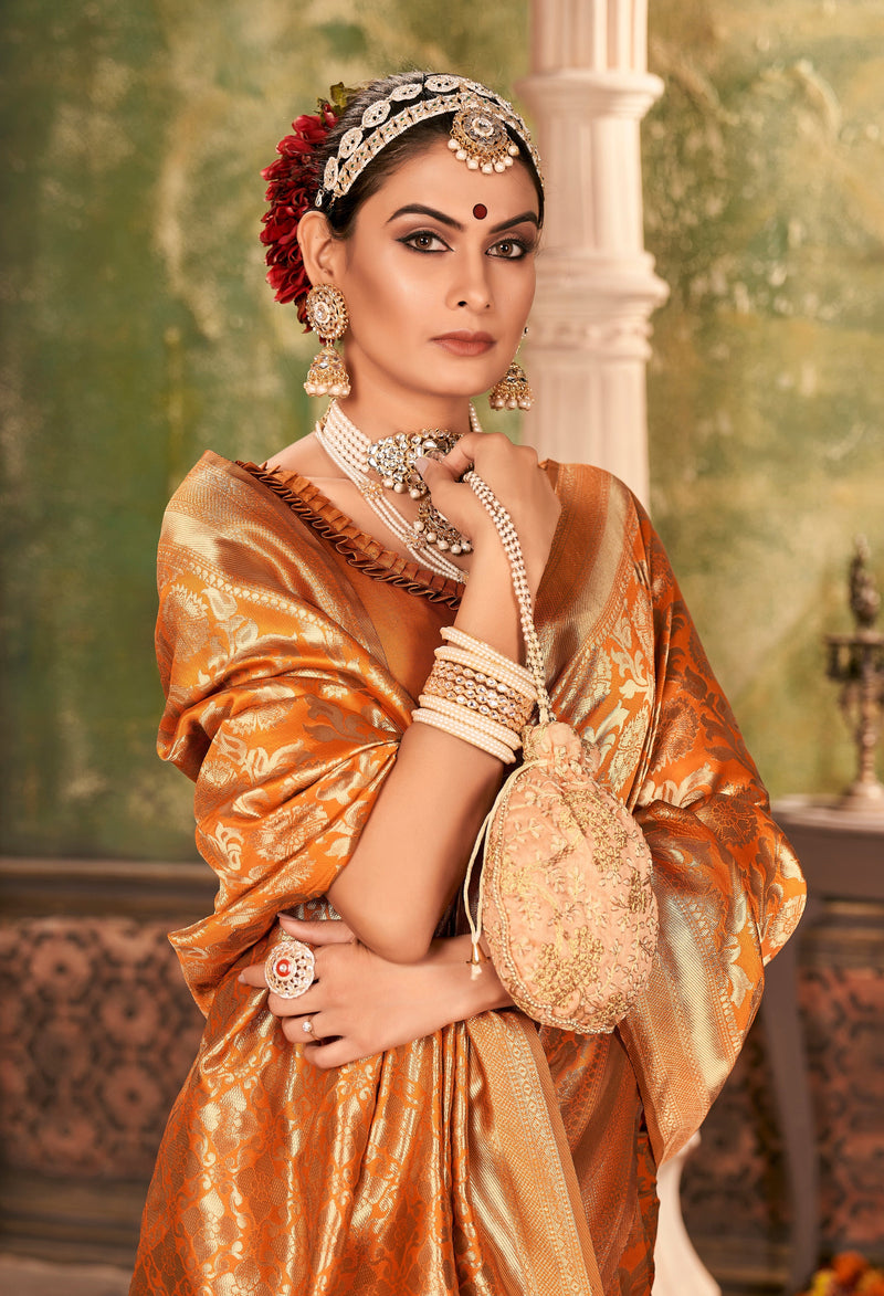 ORANGE ZARI WORK BANARASI SAREE