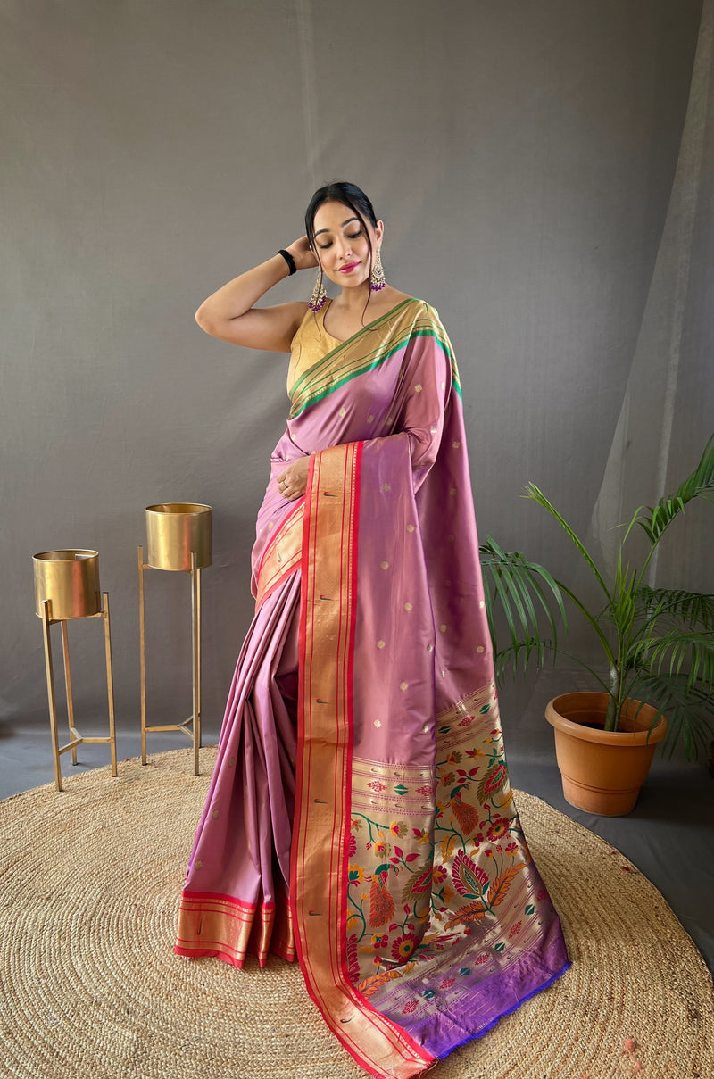 Elevate Your Festive Look with Our Exquisite Purple Zari Paithani Silk Saree