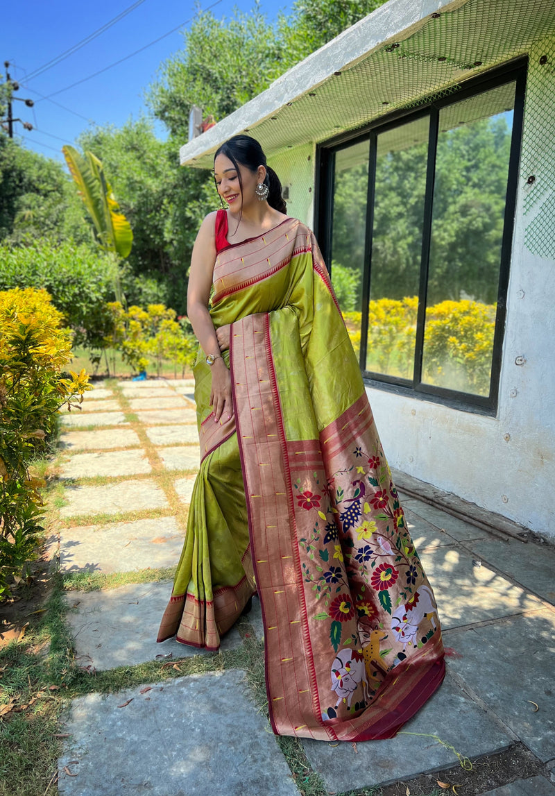 Flattering Paithani Silk Saree With Elegant Blouse Piece