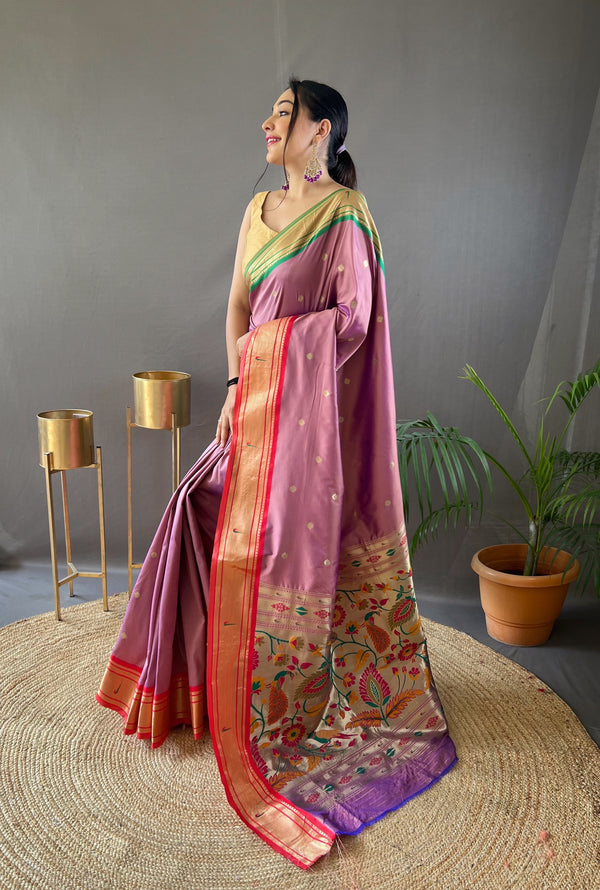 Elevate Your Festive Look with Our Exquisite Purple Zari Paithani Silk Saree