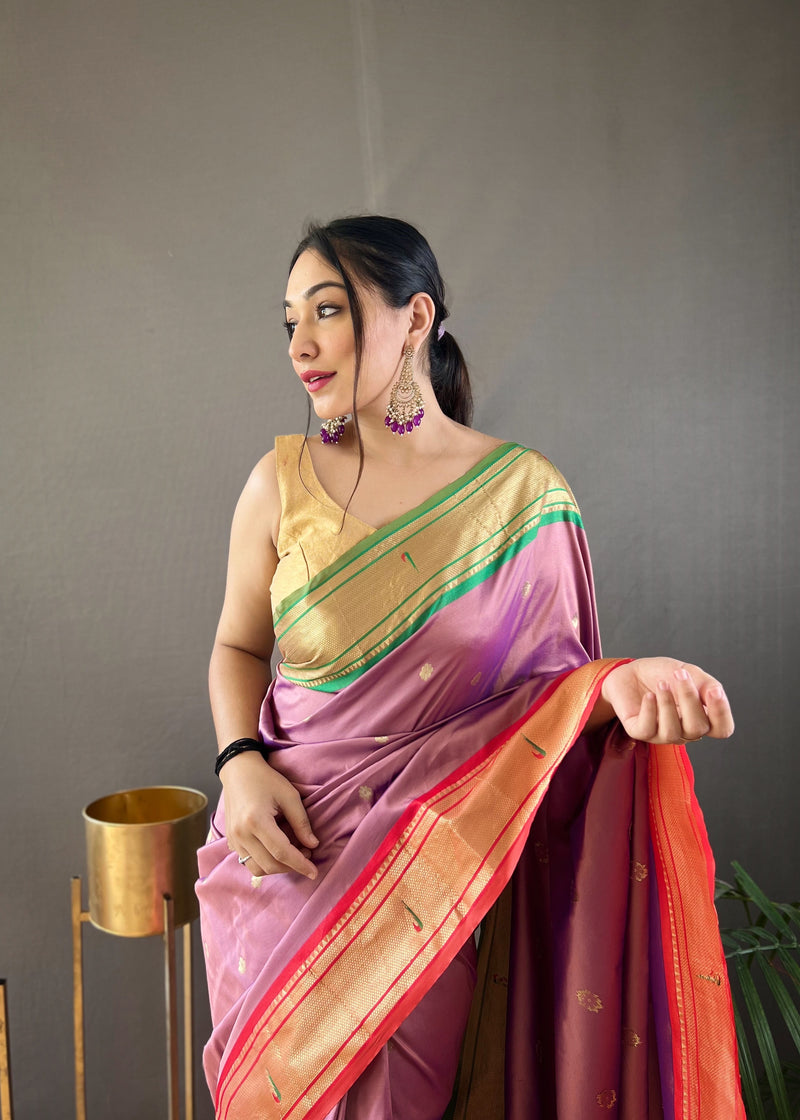 Elevate Your Festive Look with Our Exquisite Purple Zari Paithani Silk Saree