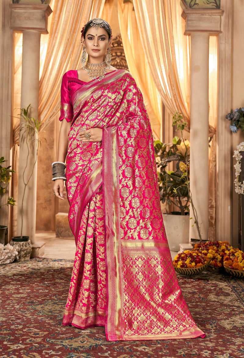 DARK PINK ZARI WORK BANARASI SAREE