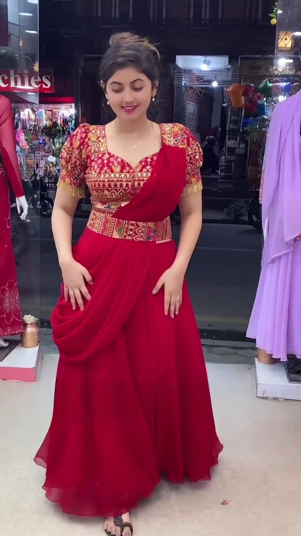 Designer Party Wear Blouse and Sharara with Fancy Dupatta and Belt