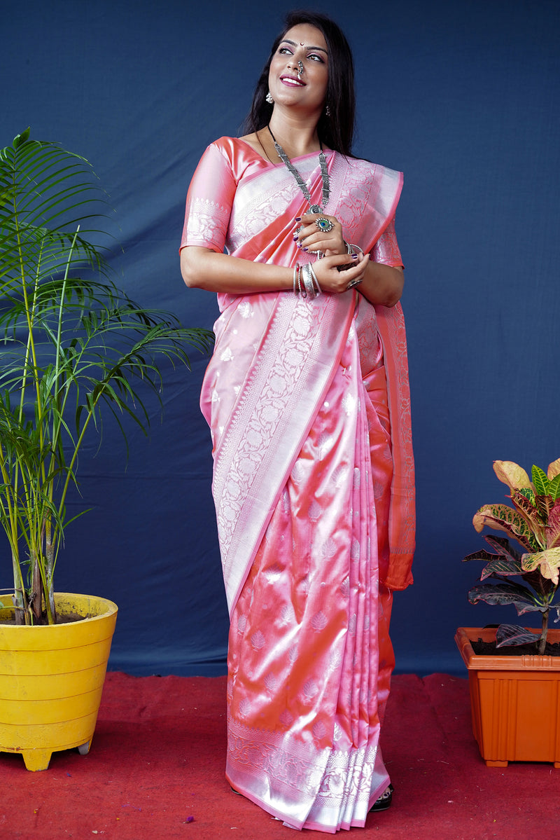 Peach  Soft Silk Maharashtrian Paithani Saree