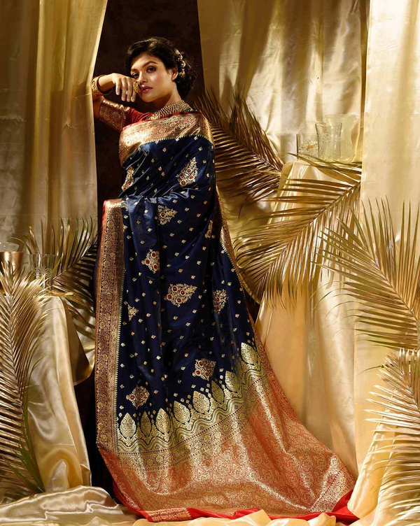 Blue Woven Kanjivaram Banarasi Jacquard Sari