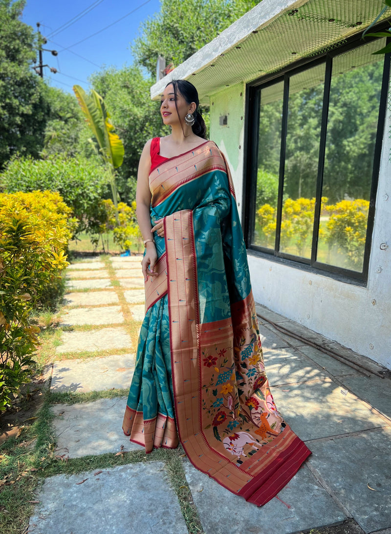 Flattering Paithani Silk Saree With Elegant Blouse Piece