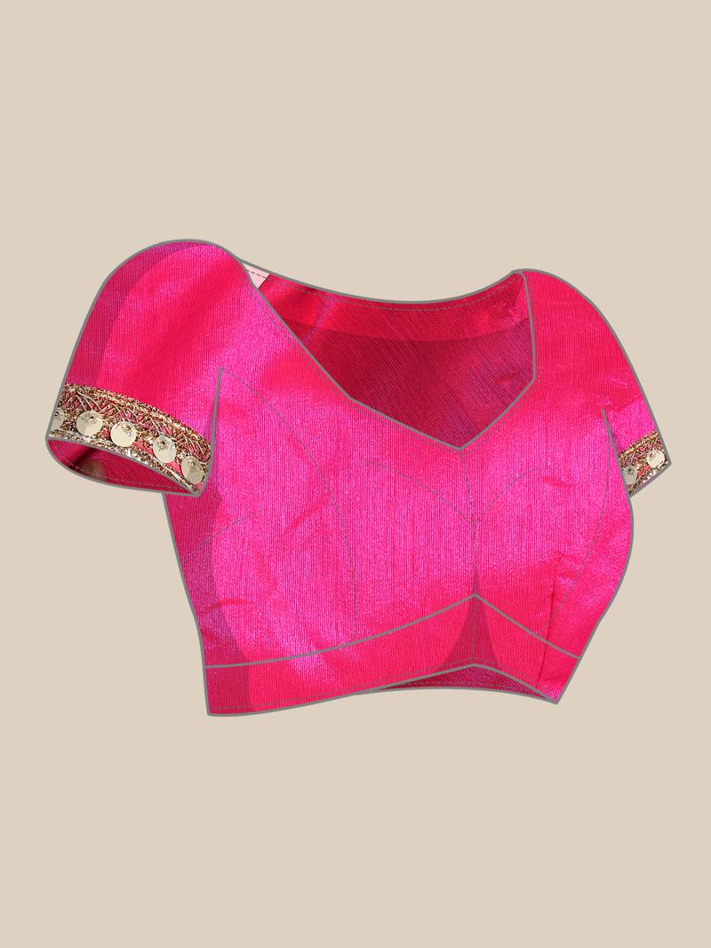 PINK EMBROIDERED POLY SILK SAREE WITH BLOUSE