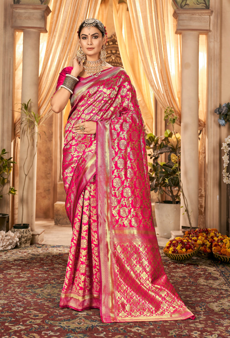 DARK PINK ZARI WORK BANARASI SAREE