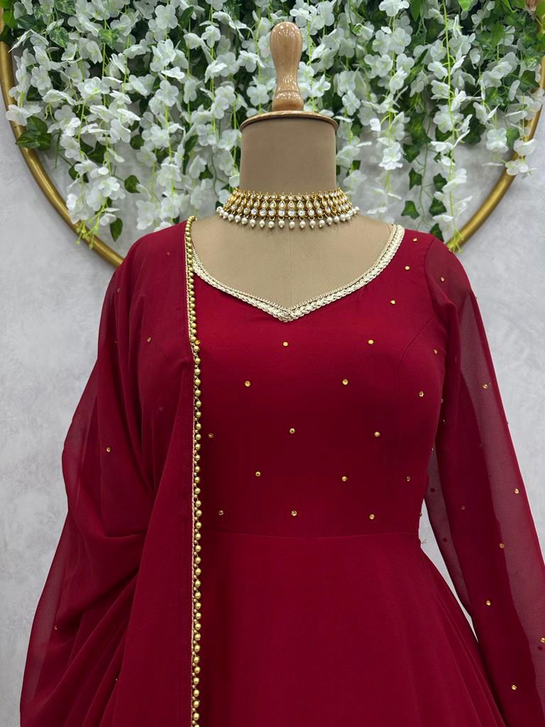 Faux Georgette Maroon Designer Top with Dupatta