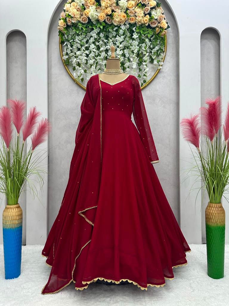 Faux Georgette Maroon Designer Top with Dupatta