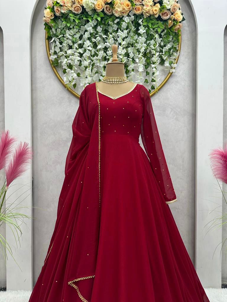 Faux Georgette Maroon Designer Top with Dupatta