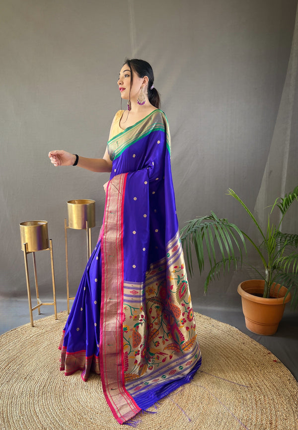 Elevate Your Festive Look with Our Exquisite Purple Zari Paithani Silk Saree