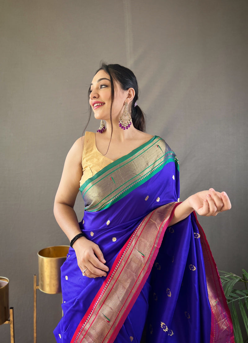 Elevate Your Festive Look with Our Exquisite Purple Zari Paithani Silk Saree