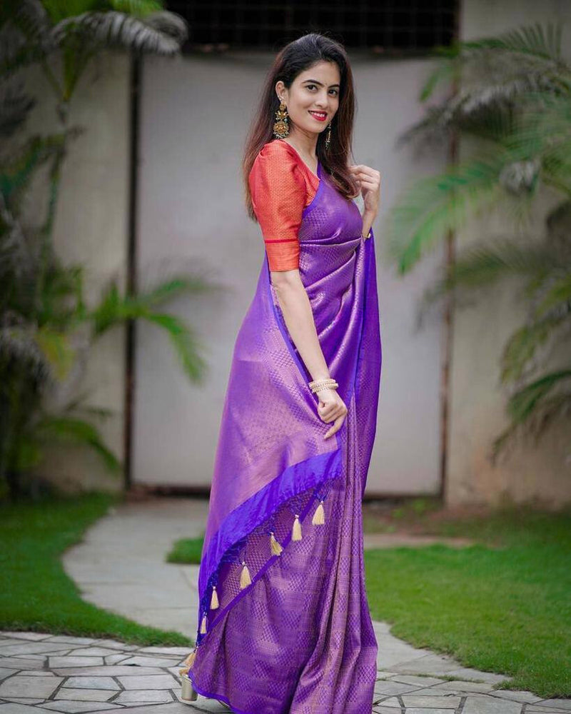 Purple Banarasi Soft Silk Saree