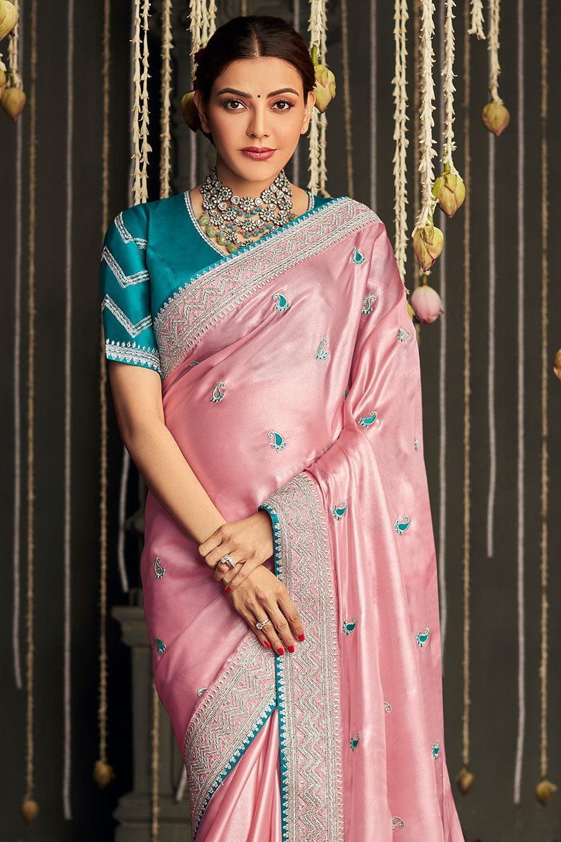 Rose Pink Embroidered Silk Saree with Designer Blouse – Premium Collection by NILORMY