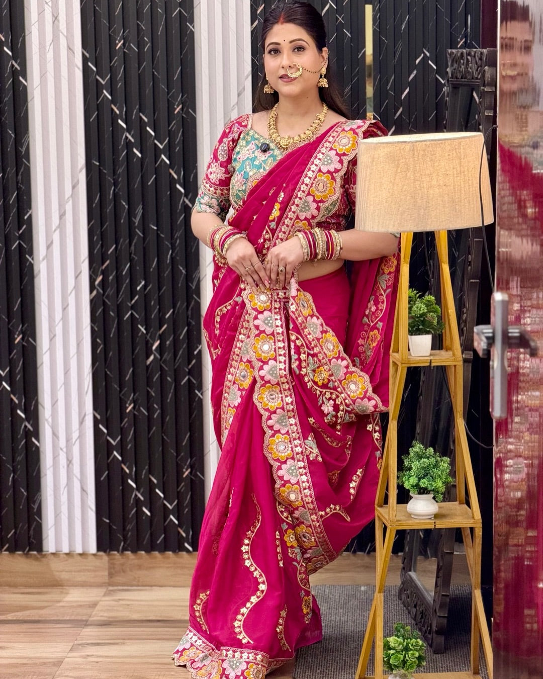 Soft Rangoli Silk Saree with Sequence, Dori & Real Mirror Work – Designer Party Wear Saree with Banglori Silk Stitched Blouse