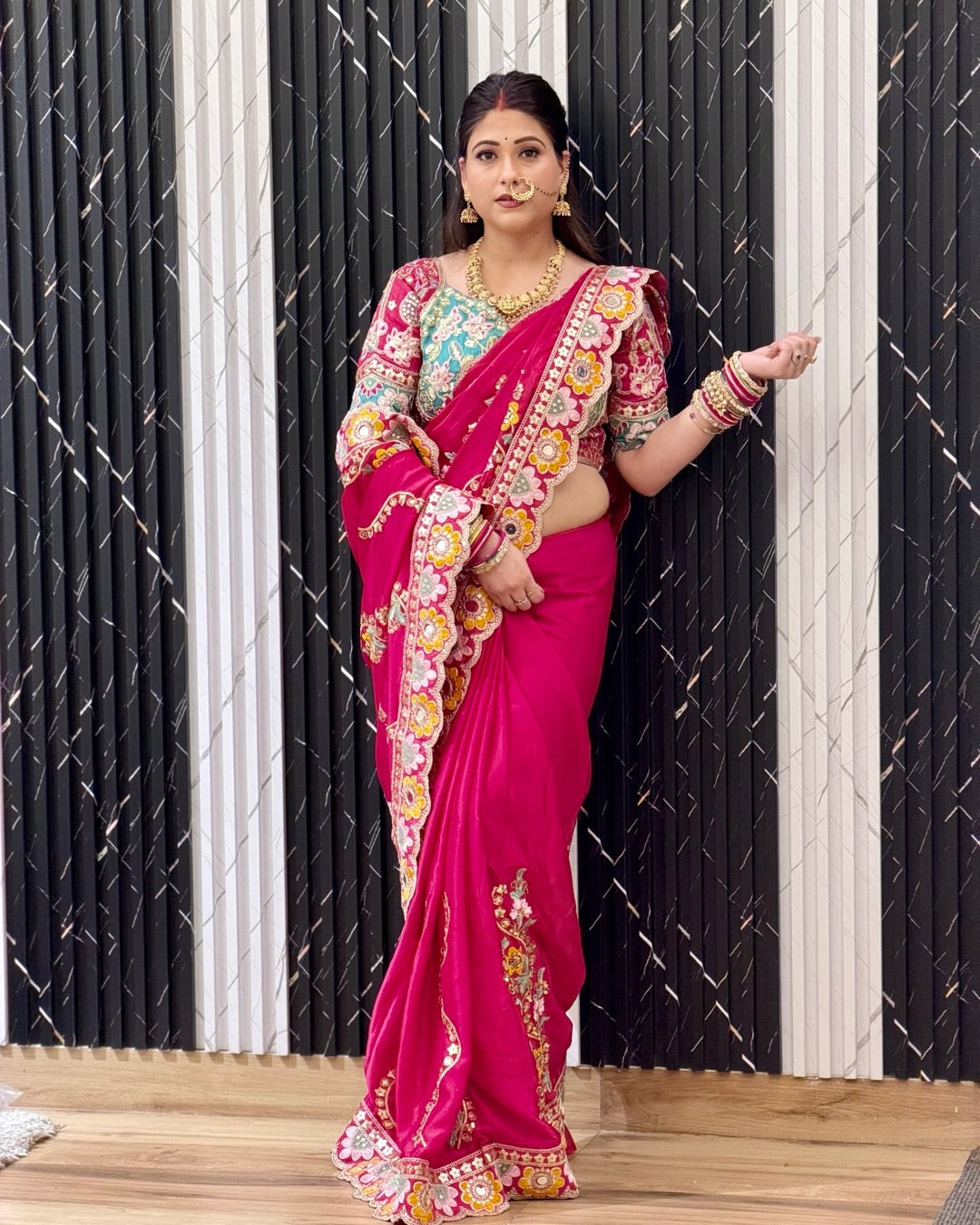 Soft Rangoli Silk Saree with Sequence, Dori & Real Mirror Work – Designer Party Wear Saree with Banglori Silk Stitched Blouse