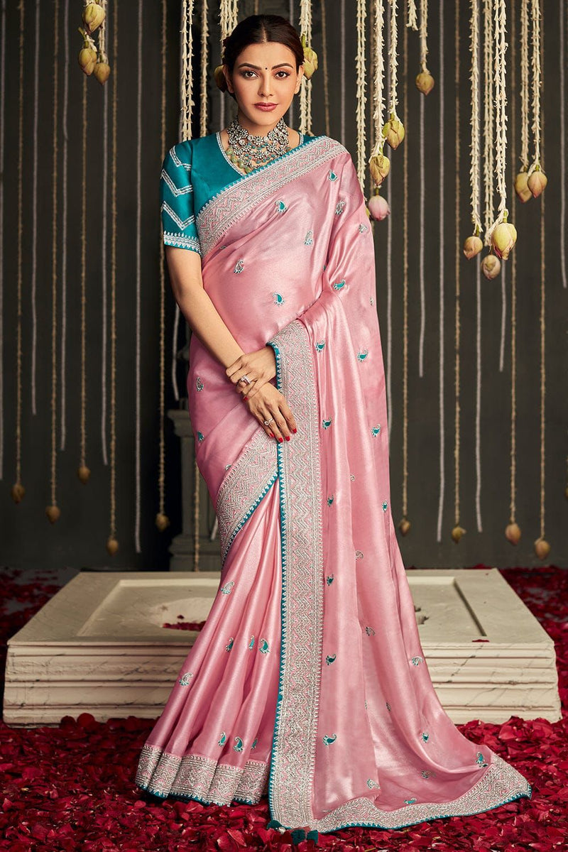 Rose Pink Embroidered Silk Saree with Designer Blouse – Premium Collection by NILORMY