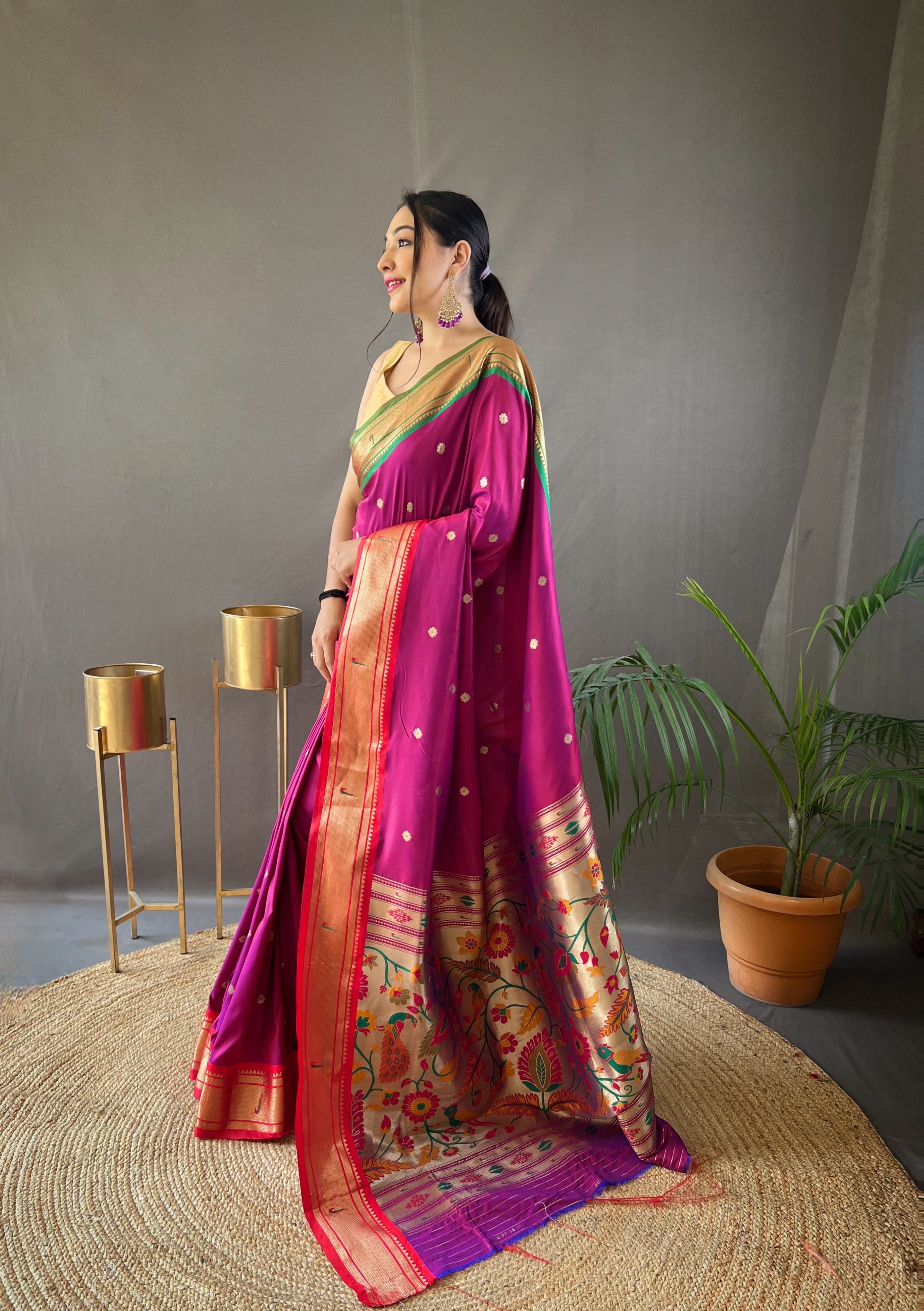 Elevate Your Festive Look with Our Exquisite Purple Zari Paithani Silk Saree