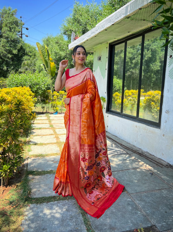 Flattering Paithani Silk Saree With Elegant Blouse Piece