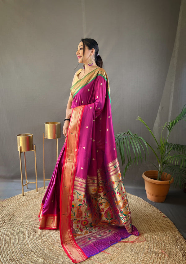 Elevate Your Festive Look with Our Exquisite Purple Zari Paithani Silk Saree