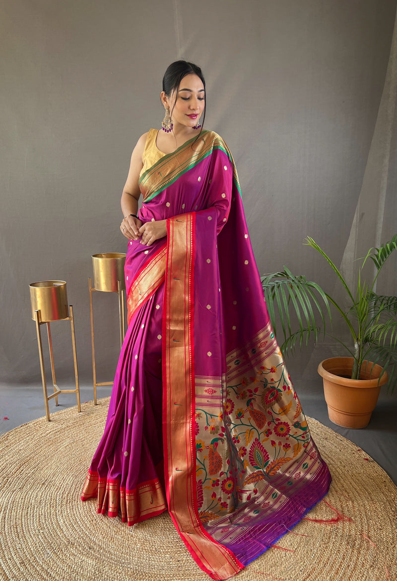 Elevate Your Festive Look with Our Exquisite Purple Zari Paithani Silk Saree