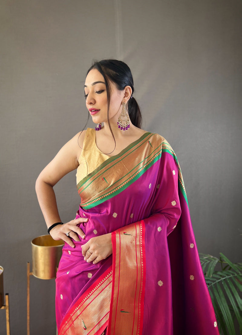 Elevate Your Festive Look with Our Exquisite Purple Zari Paithani Silk Saree