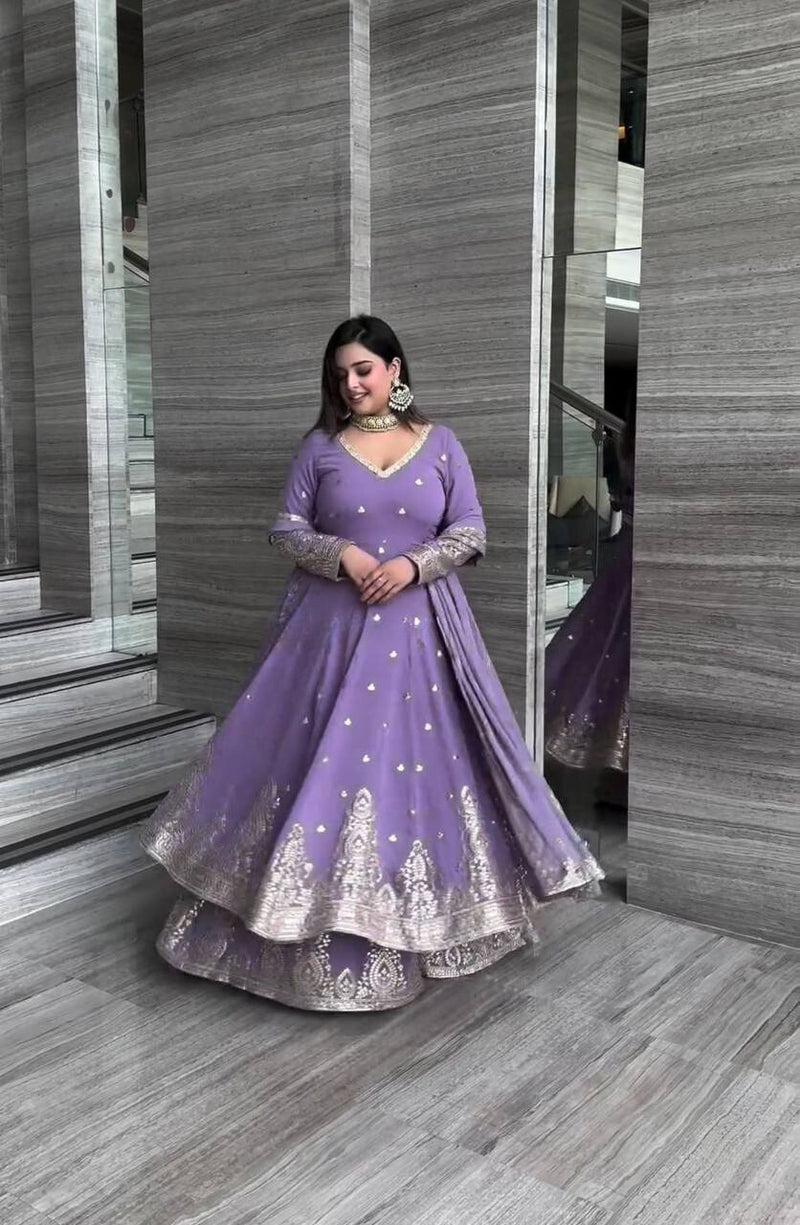 Stunning Purple Partywear Gown & Dupatta Set