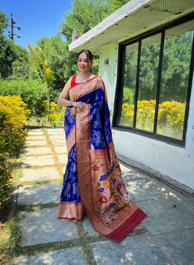 Flattering Paithani Silk Saree With Elegant Blouse Piece