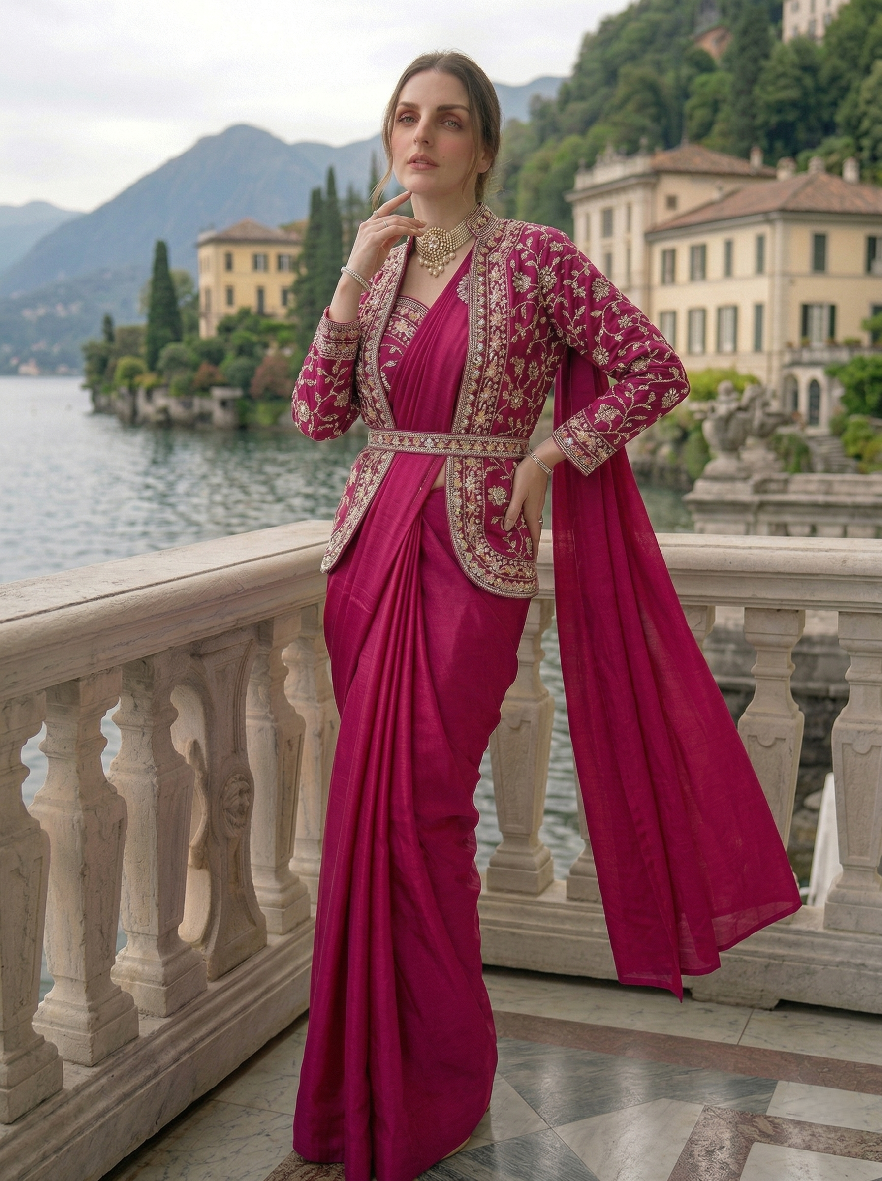 Trendy Indo-Western Ready-to-Wear Saree with Embroidered Koti & Stitched Blouse