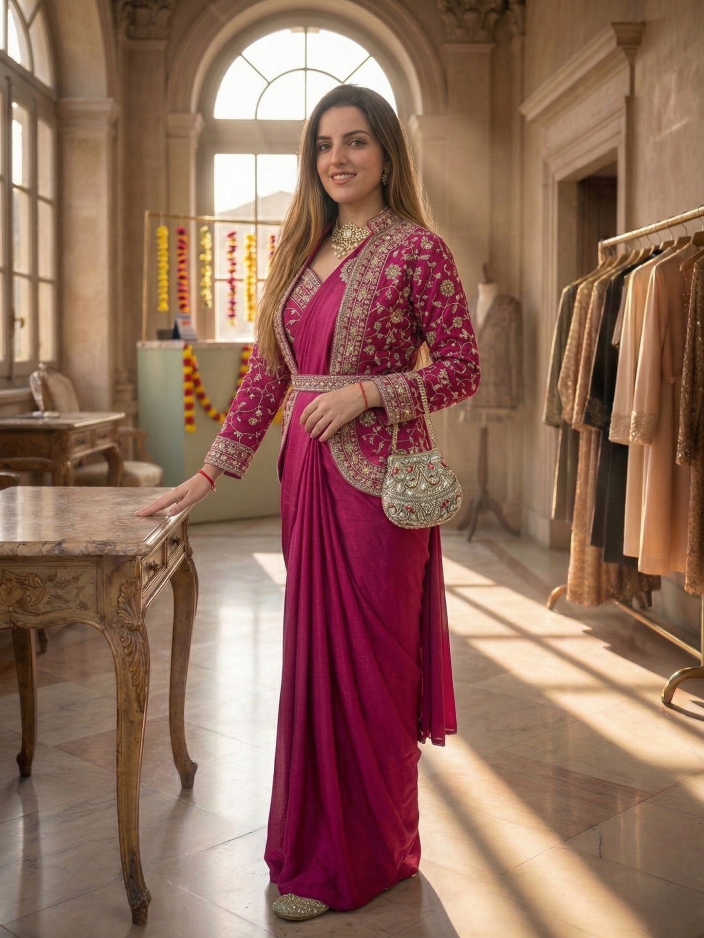 Trendy Indo-Western Ready-to-Wear Saree with Embroidered Koti & Stitched Blouse