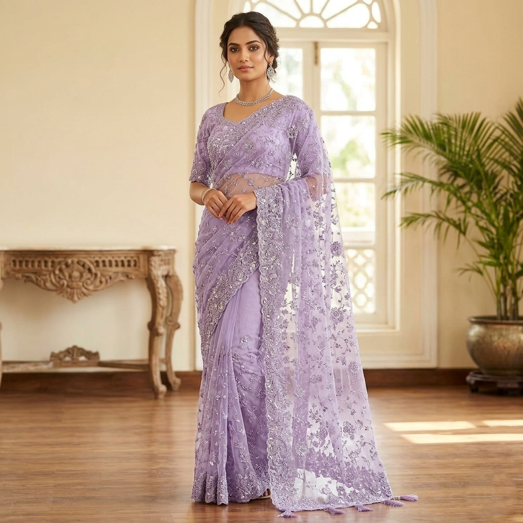 Luxury Embroidered Organza Saree with Designer Unstitched Blouse